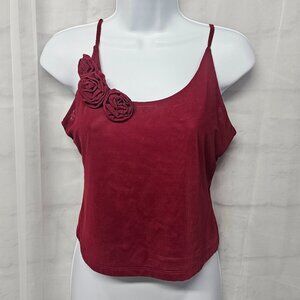 Burgundy Y2K Mesh Tank Rosettes Fairy Goth Whimsigoth Grunge Cropped Sheer M